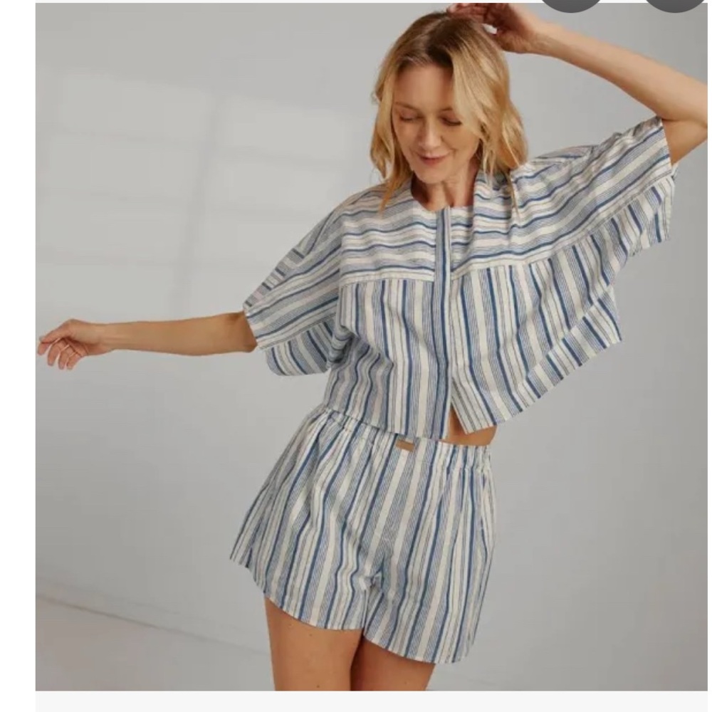 Lunya Striped Blue and White Set